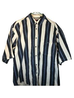 Box Office Performance Mens Shirt XXL Blue Pinstriped Button-Up Short Sleeve